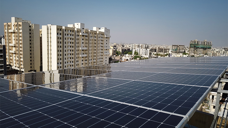 Solar panels installed on residential rooftop in Gujarat India